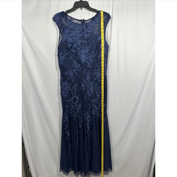 NEW $219 Alex Evenings [ 14 ] Illusion Neck Lace Embroider Godet Gown Navy‎ - Picture 4 of 13
